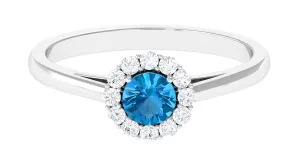 1 CT Swiss Blue Topaz and Diamond Floating Halo Engagement Ring