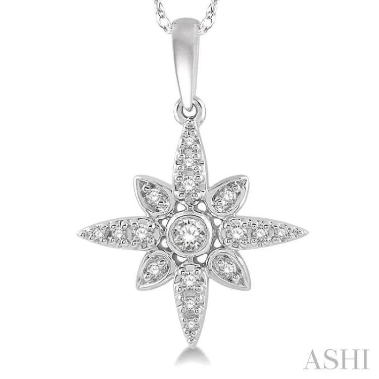 1/10 Ctw Flower Motif Round Cut Diamond Pendant With Link Chain in 10K White Gold