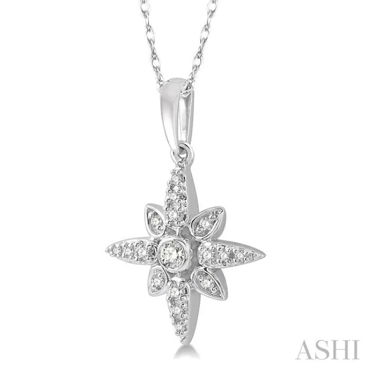 1/10 Ctw Flower Motif Round Cut Diamond Pendant With Link Chain in 10K White Gold