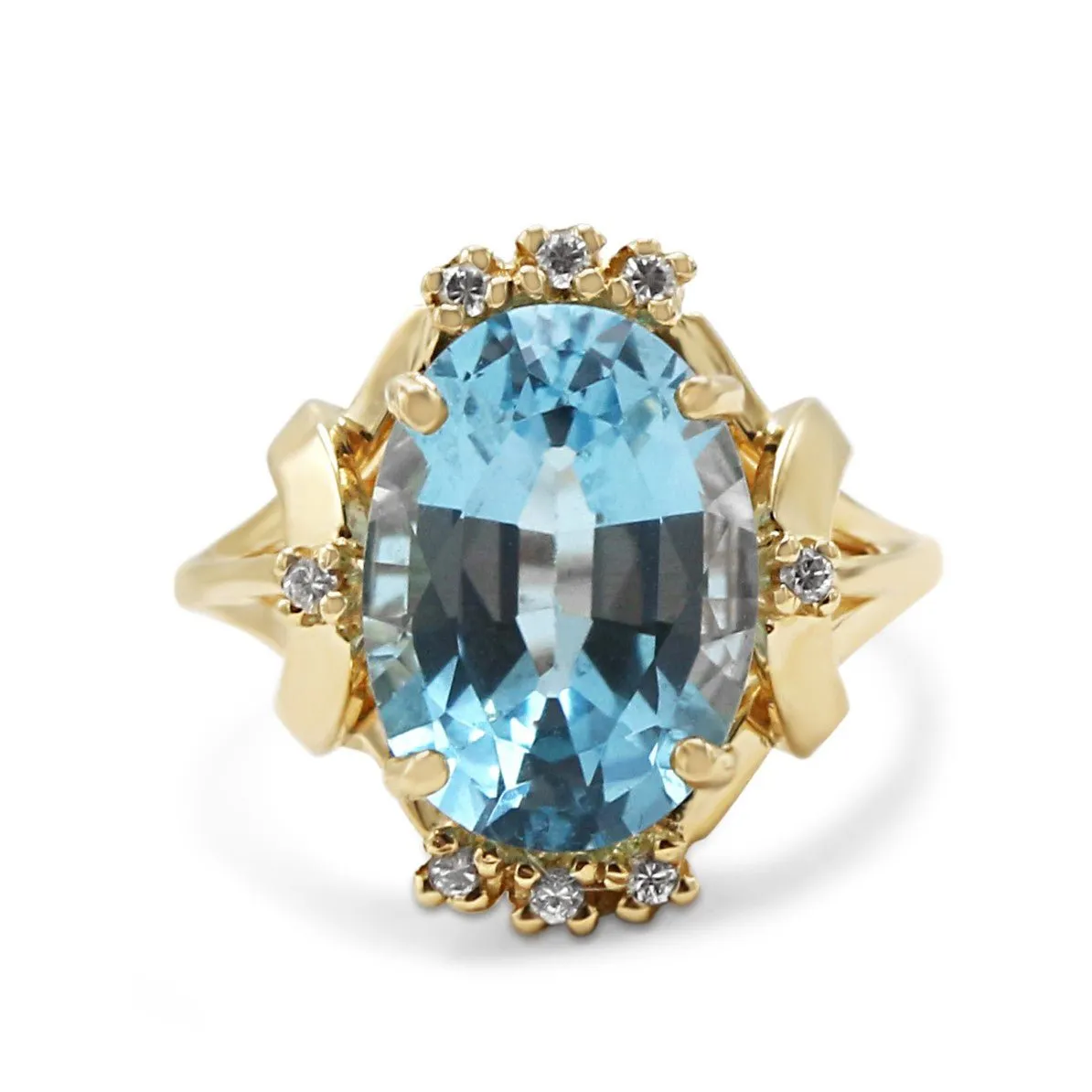 14ct Blue Topaz & Diamond Set Dress Ring