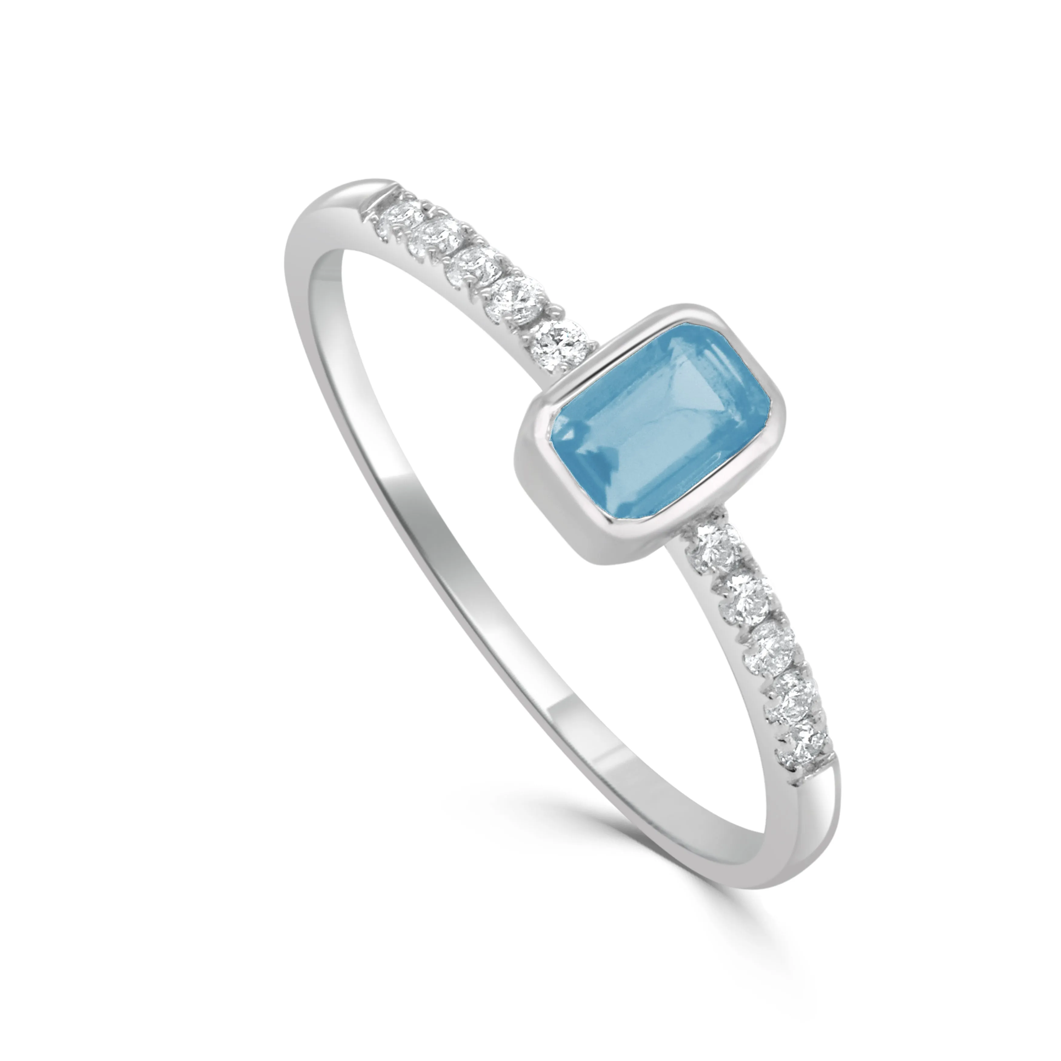 14K Gold Diamond & Blue Topaz Bezel Ring