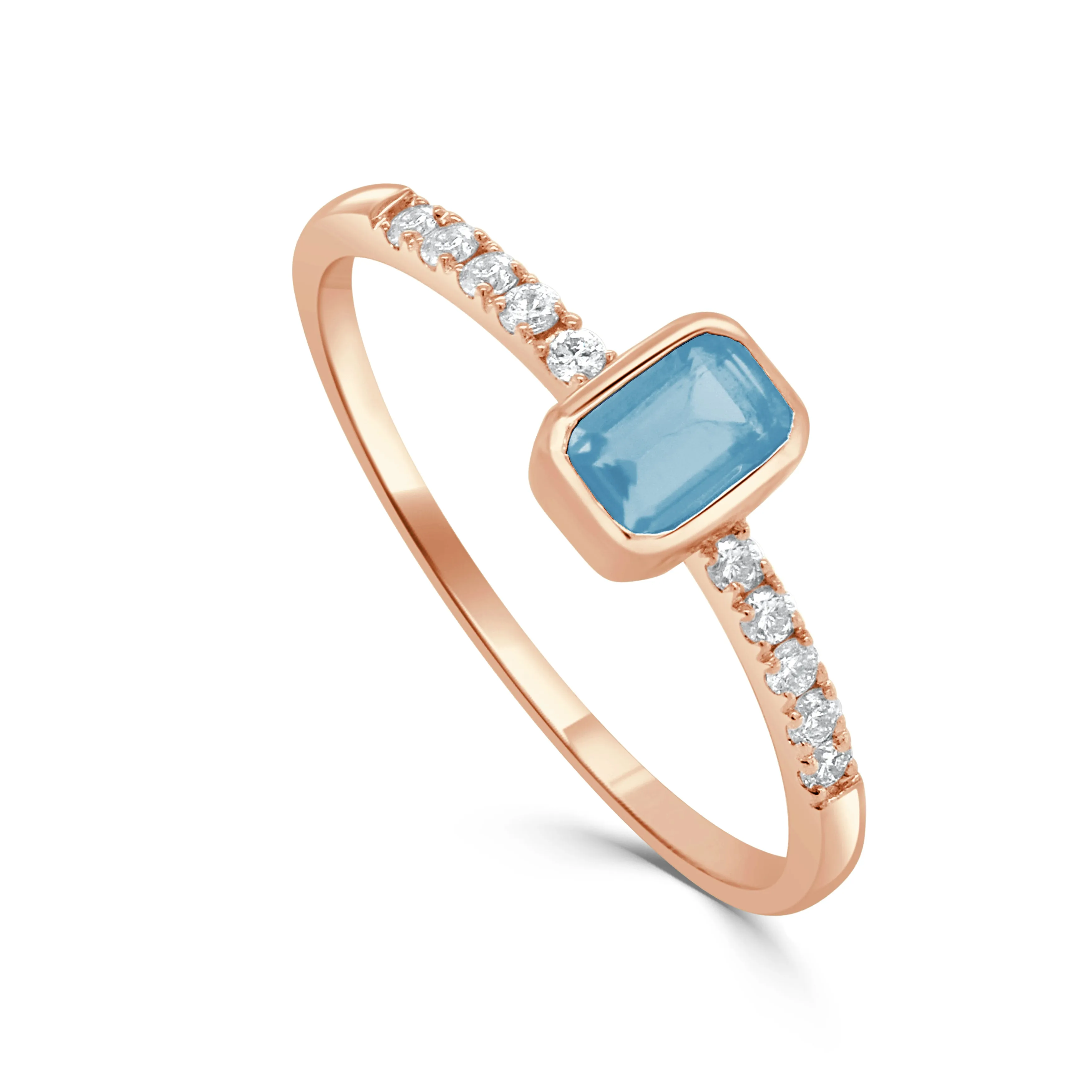 14K Gold Diamond & Blue Topaz Bezel Ring