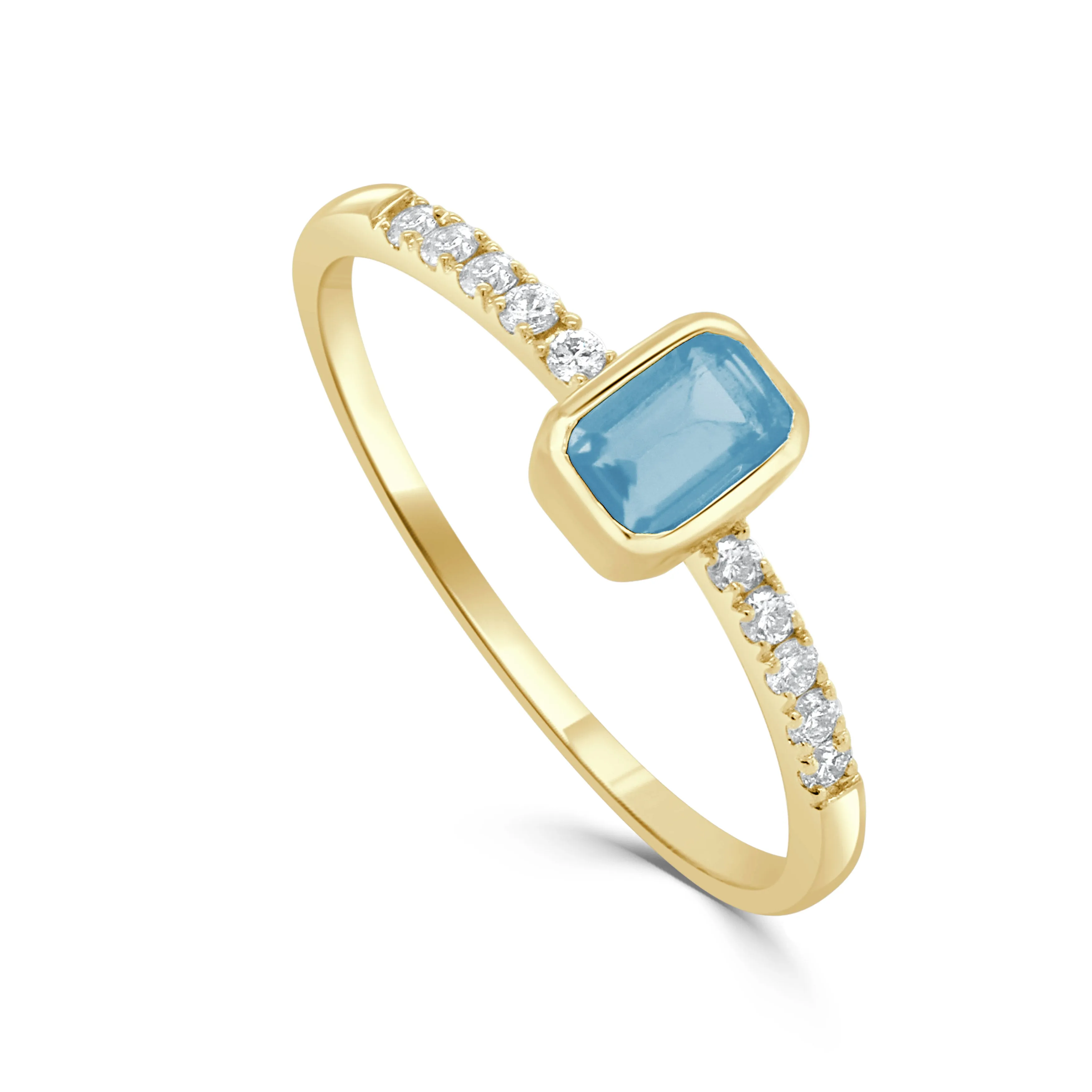 14K Gold Diamond & Blue Topaz Bezel Ring