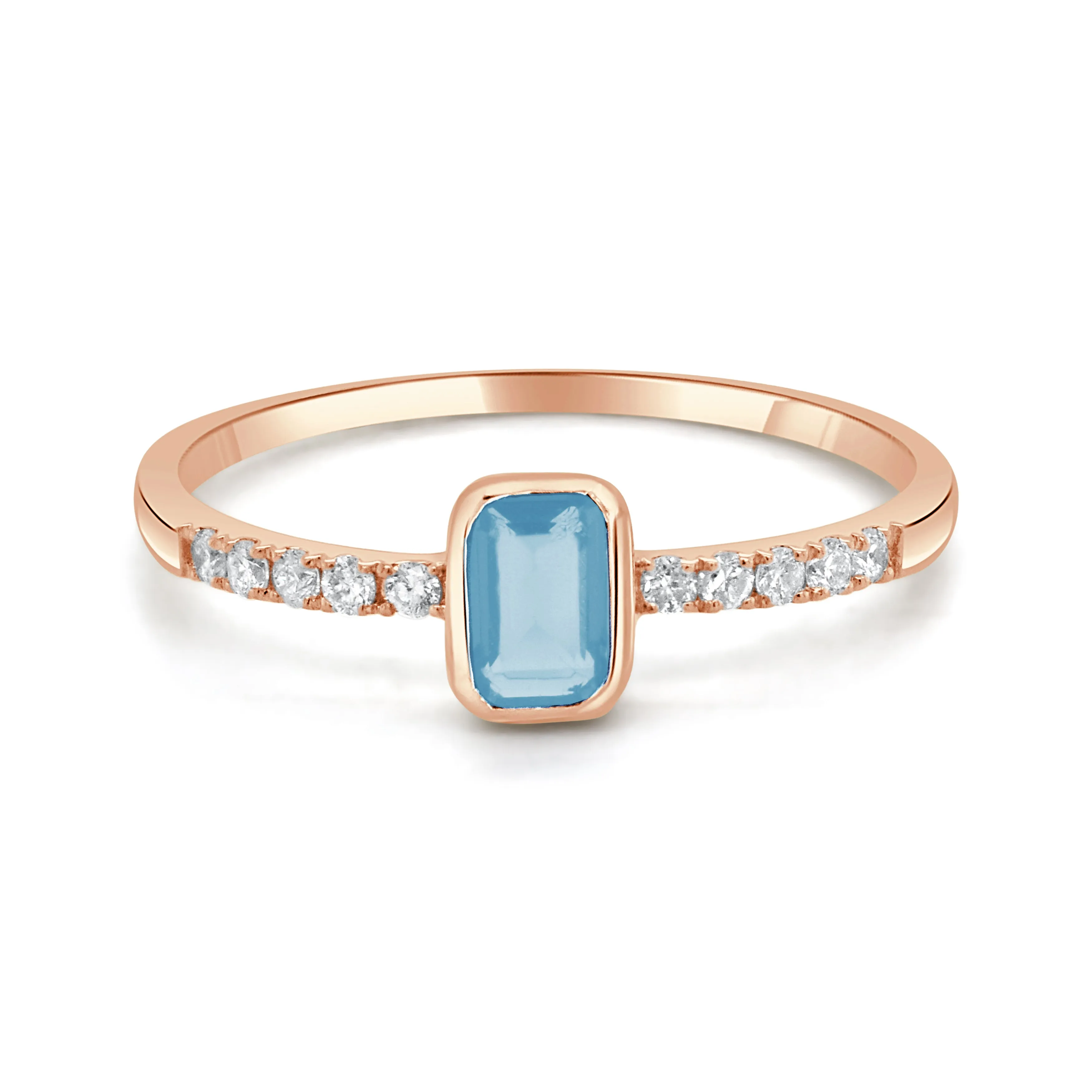 14K Gold Diamond & Blue Topaz Bezel Ring