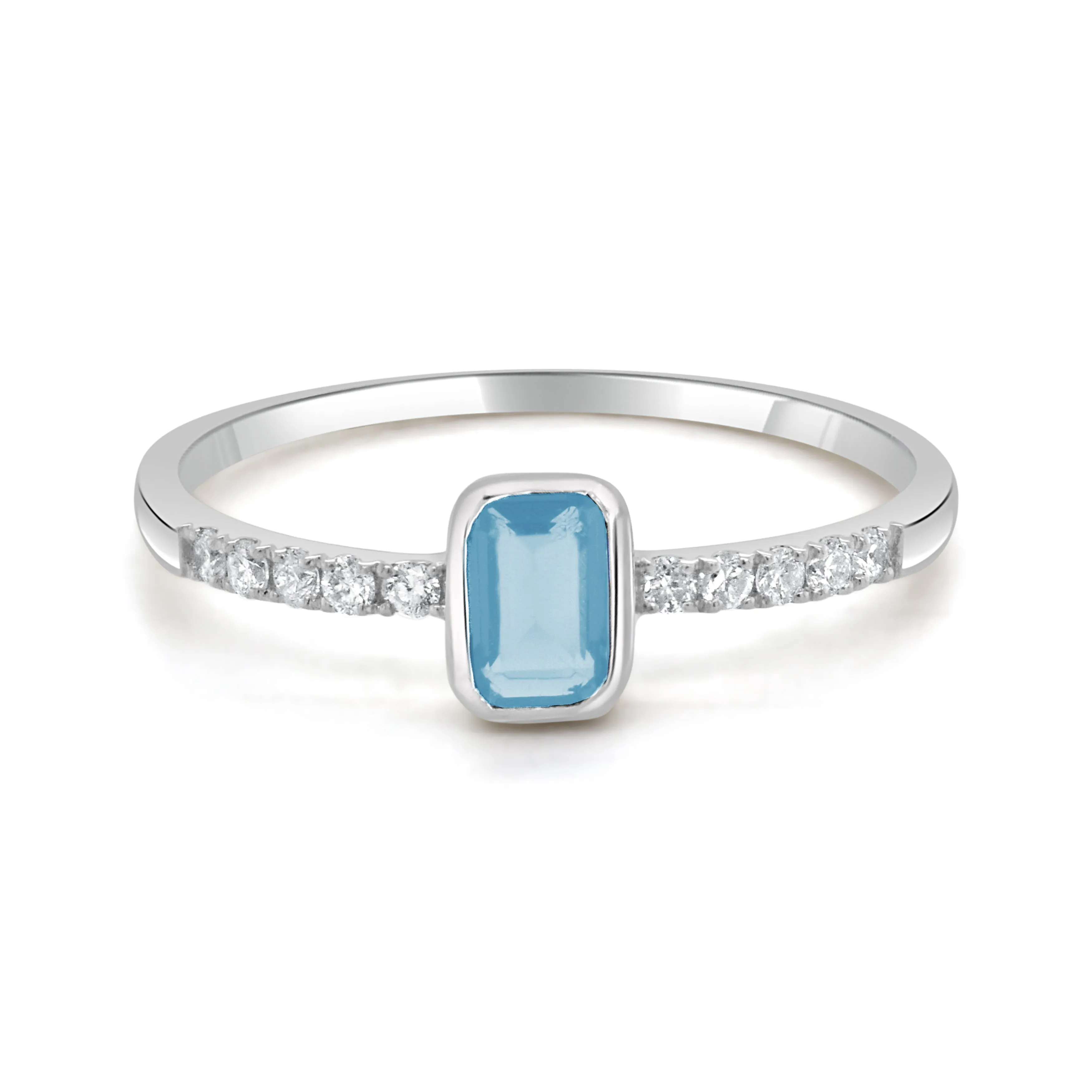 14K Gold Diamond & Blue Topaz Bezel Ring