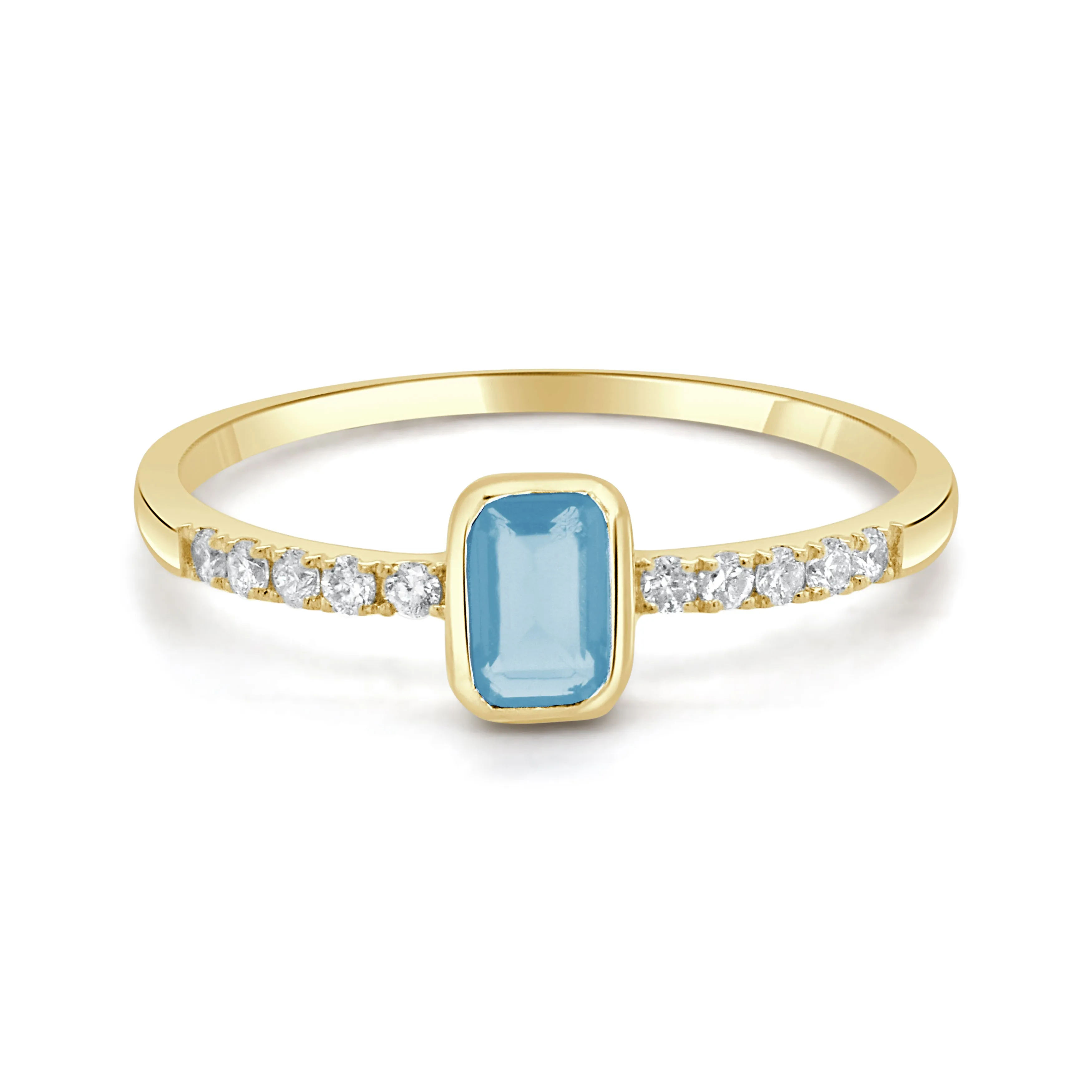 14K Gold Diamond & Blue Topaz Bezel Ring