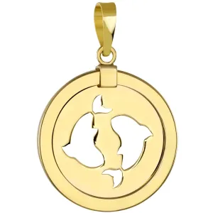 14K Gold Reversible Round Pisces Zodiac Sign Pendant - Yellow Gold