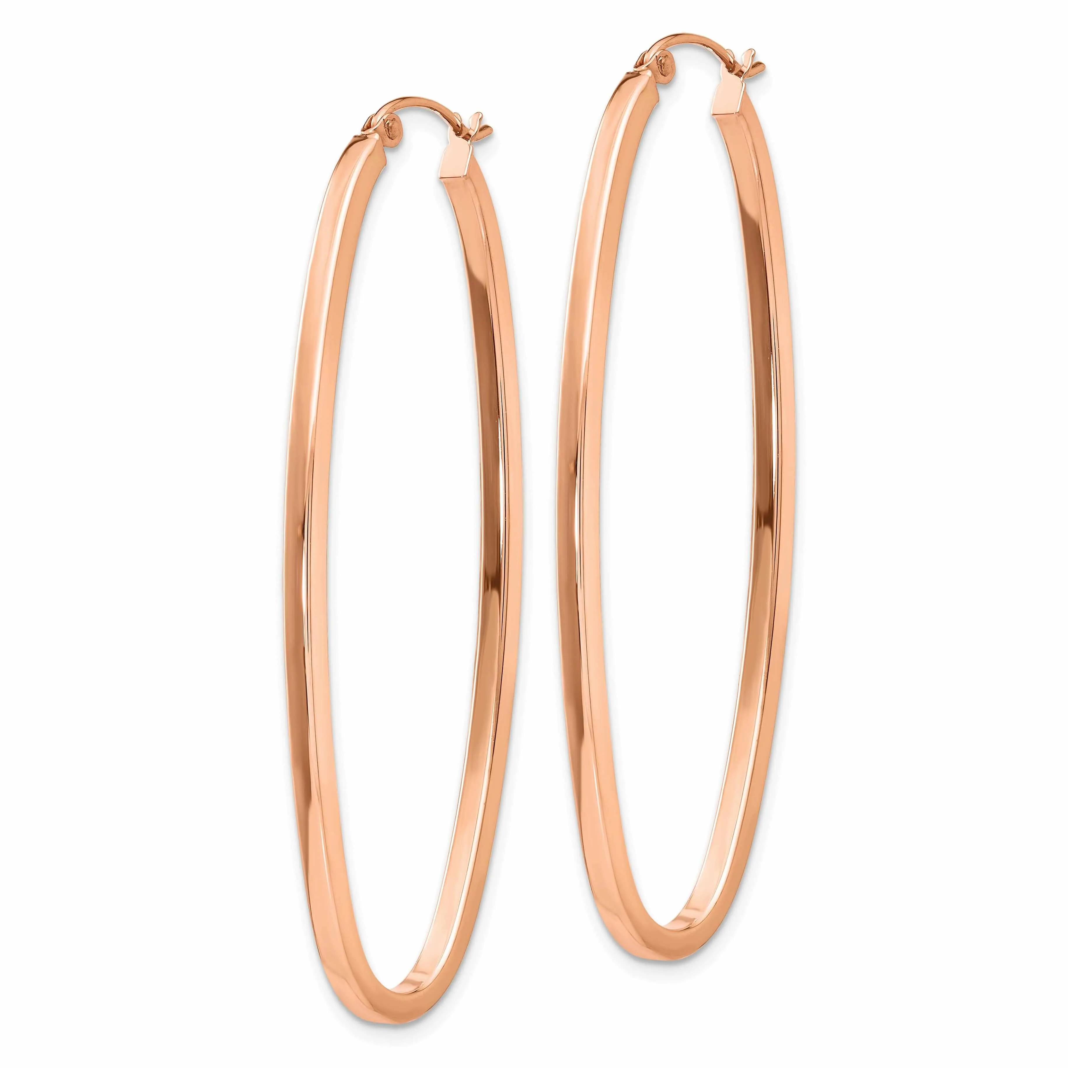 14k Rose Gold 2MM Square Tube Oval Hoop Earrings