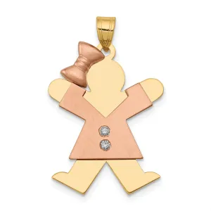 14k Two-tone Diamond Girl With Bow Joy Pendant