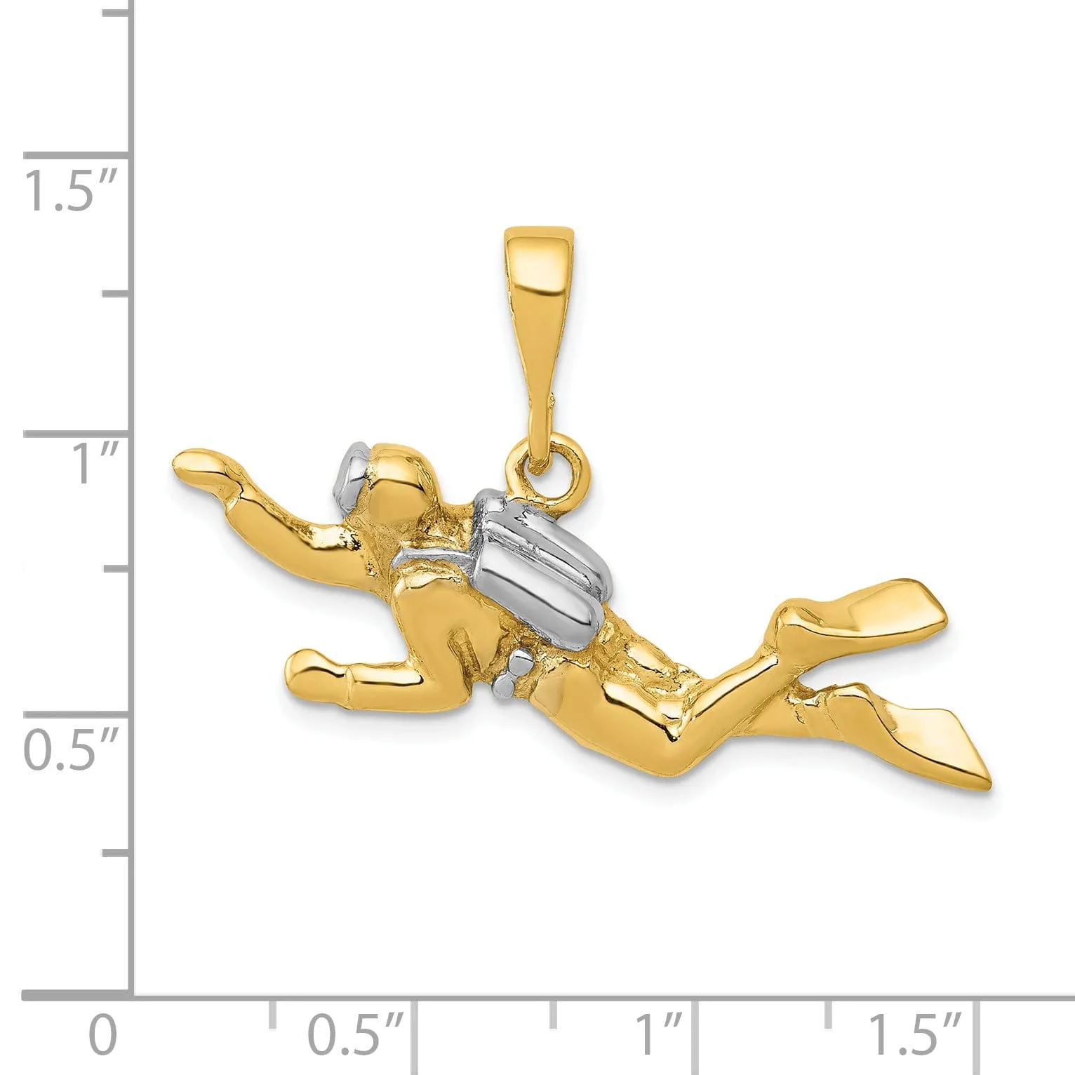 14k Two Tone Gold Polished Scuba Diver Pendant