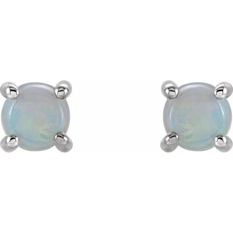 14K White 5 mm Natural White Opal Earrings