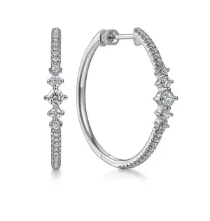 14K White Gold 30mm Diamond Classic Hoop Earrings