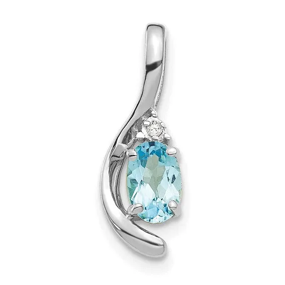 14k White Gold Blue Topaz and Diamond Pendant