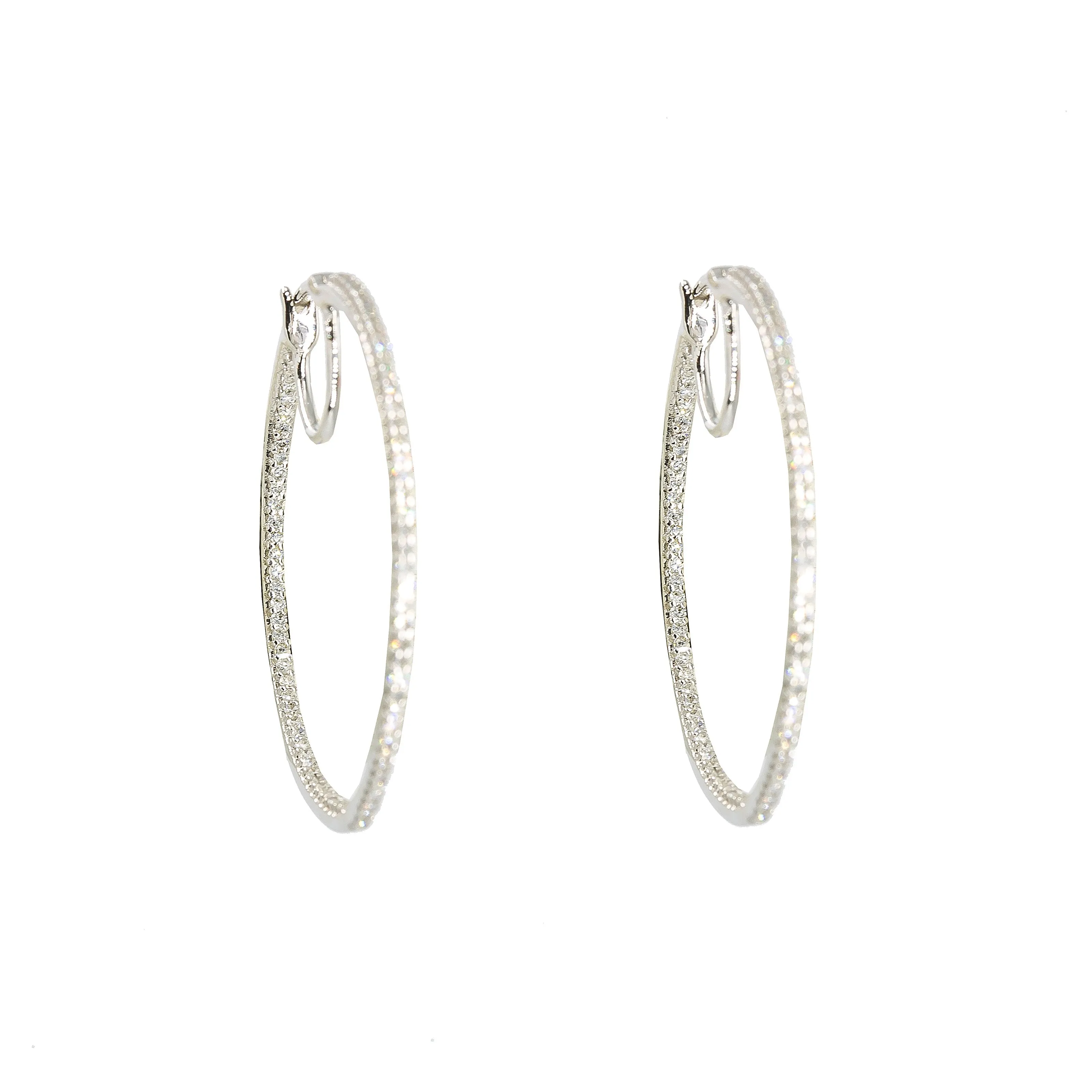 14K White Gold Diamond Hoop Earrings W/ 0.50ct VS-SI Diamonds