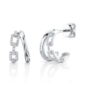 14K White Gold Diamond Link Hoop Earrings