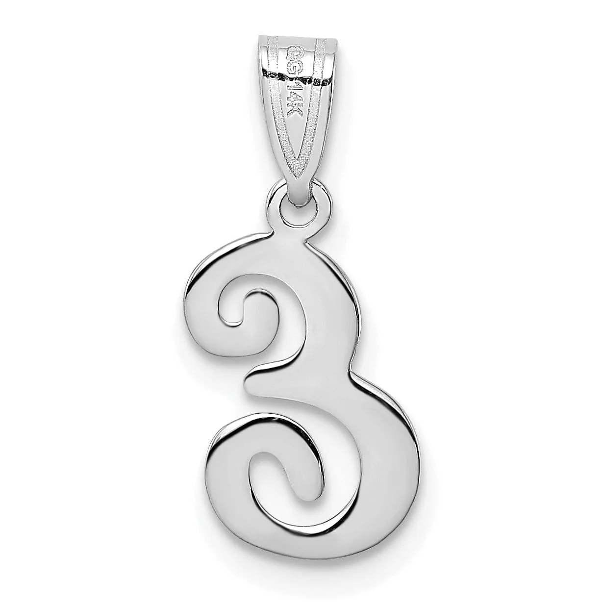 14K White Gold Medium Size Script Design Letter E Initial Charm Pendant