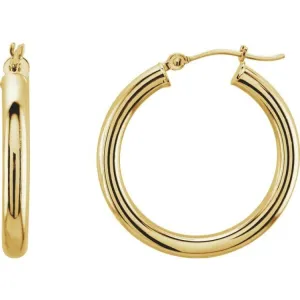 14K Yellow 25 mm Tube Hoop Earrings