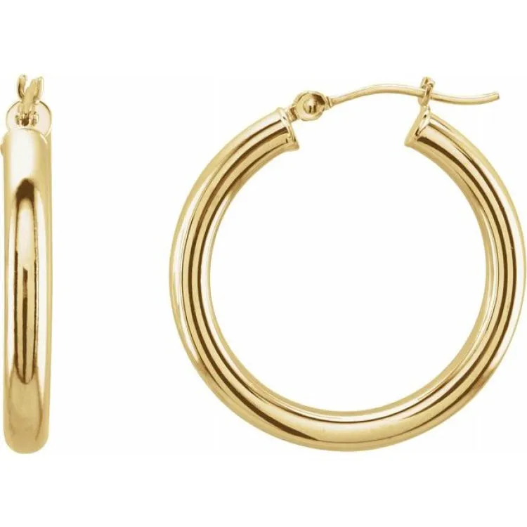 14K Yellow 25 mm Tube Hoop Earrings