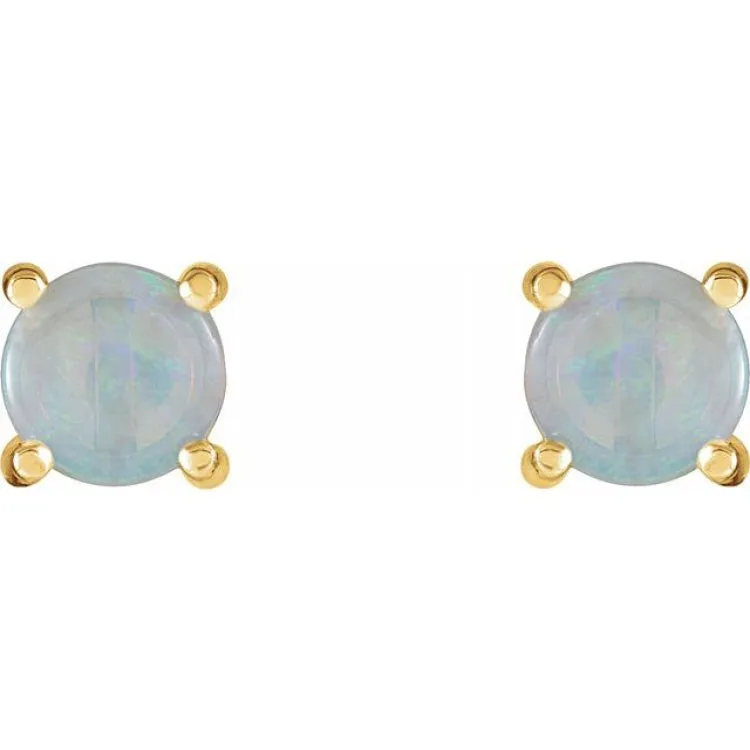 14K Yellow 6 mm Natural White Opal Earrings