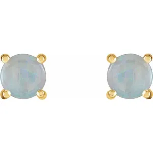 14K Yellow 6 mm Natural White Opal Earrings