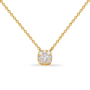 14K Yellow Gold Diamond Cluster Pendant Necklace, Cushion Design, 16-18IN