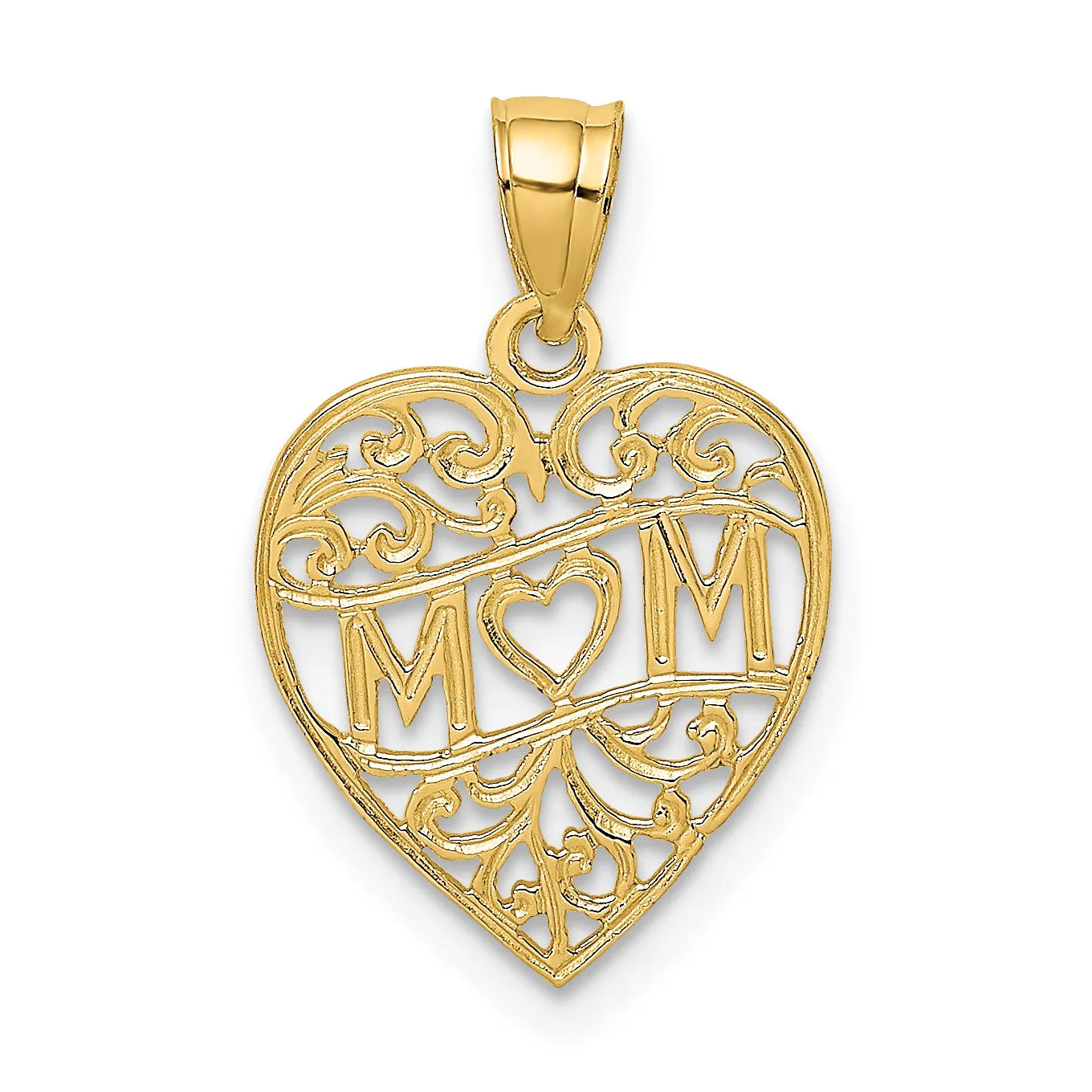 14k Yellow Gold MOM in Heart Charm Pendant