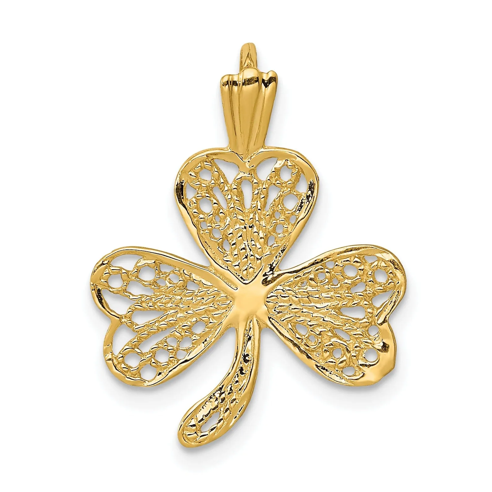 14k Yellow Gold Open Back Polished Finish Filigree Design Shamrock Charm Pendant