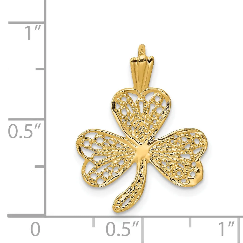 14k Yellow Gold Open Back Polished Finish Filigree Design Shamrock Charm Pendant