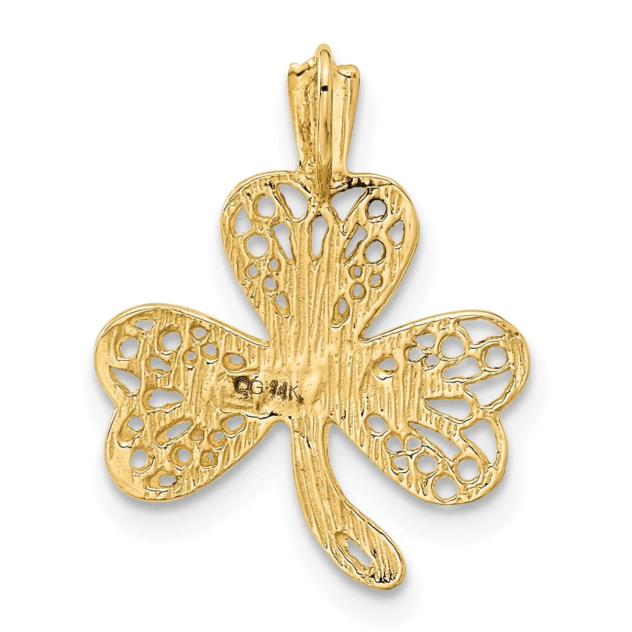 14k Yellow Gold Open Back Polished Finish Filigree Design Shamrock Charm Pendant