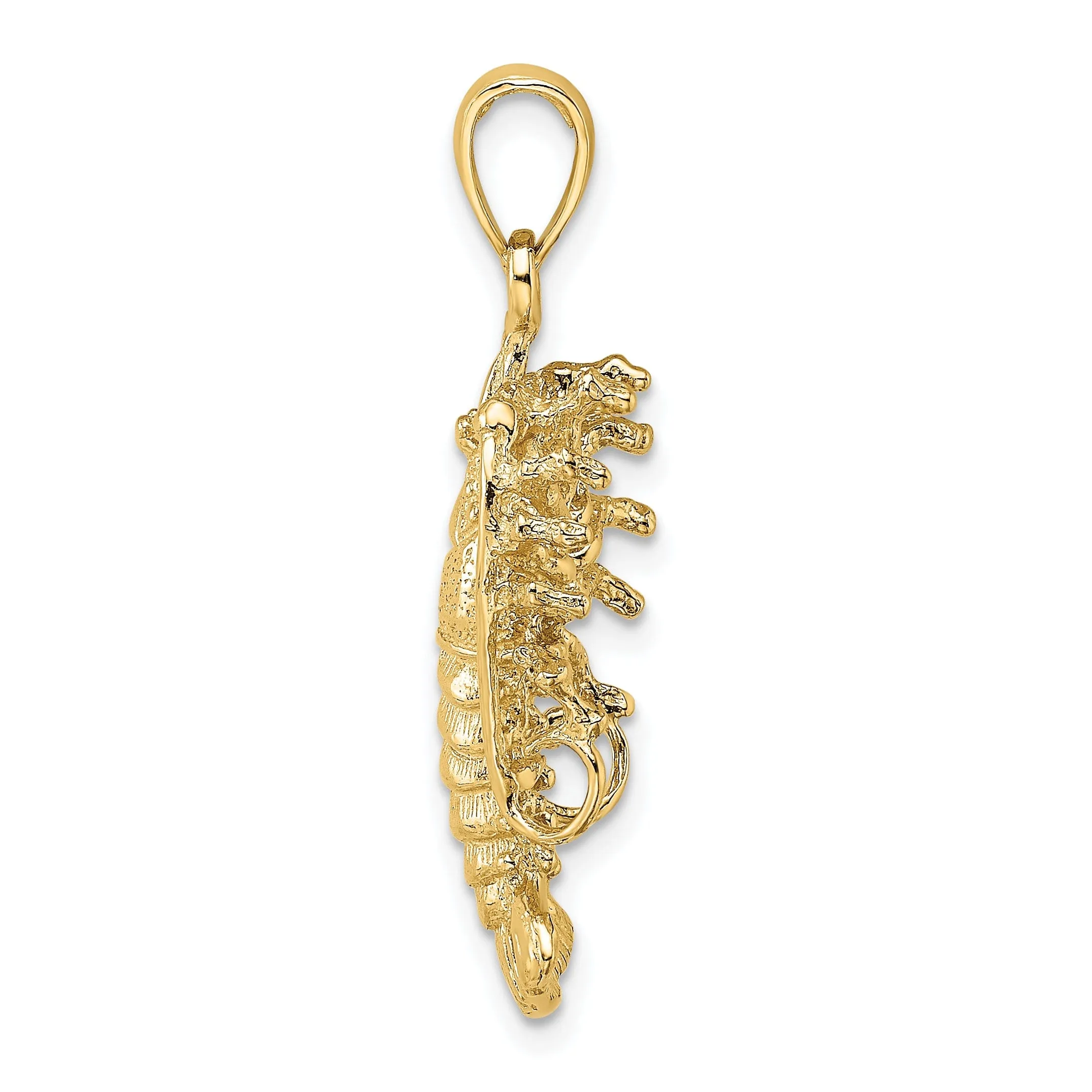 14K Yellow Gold Open Back Solid Polished Textured Finish Florida Lobster Charm Pendant