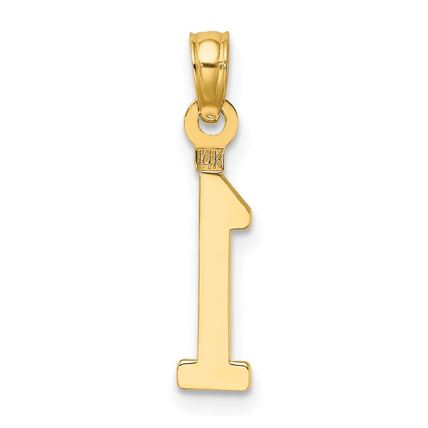 14K Yellow Gold Polished Finished Block Script Design Number 1 Charm Pendant