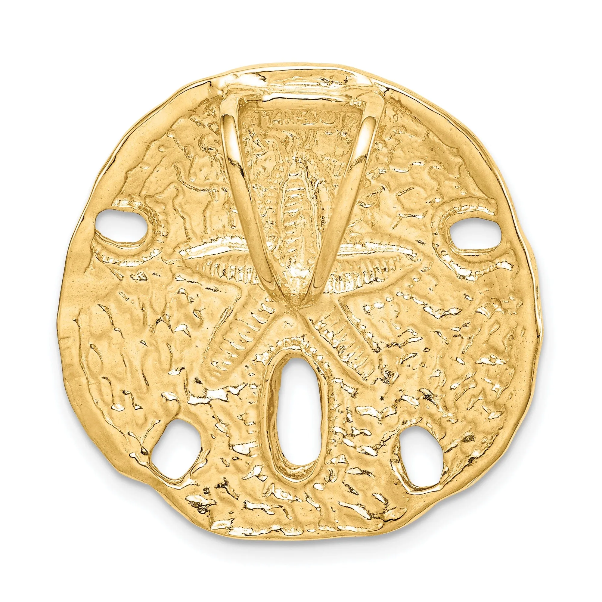 14k Yellow Gold Solid Polished Sand Dollar Slide Pendant