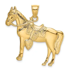 14K Yellow Gold Textured Polished Finish Horse with Saddle Charm Pendant