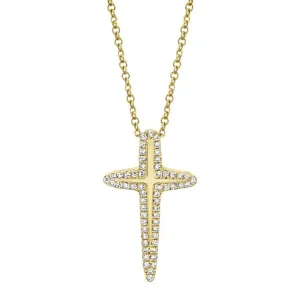 14KT GOLD 0.13 CTW DIAMOND OUTLINE CROSS NECKLACE