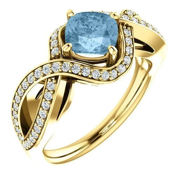 14KT GOLD 1.25 CT SKY BLUE TOPAZ & 1/3 CTW DIAMOND TWIST RING