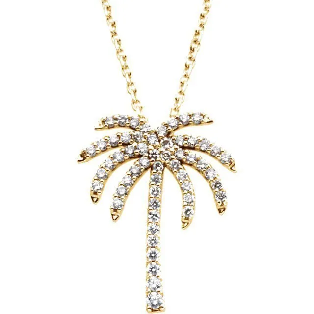 14KT GOLD 1/4 CTW DIAMOND 16" PALM TREE NECKLACE