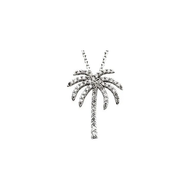 14KT GOLD 1/4 CTW DIAMOND 16" PALM TREE NECKLACE