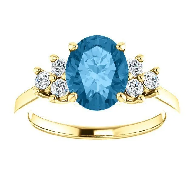 14KT GOLD 2.40 CT SWISS BLUE TOPAZ & 1/4 CTW DIAMOND ACCENT RING