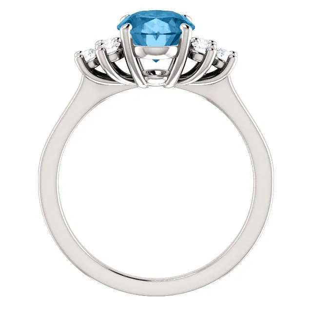 14KT GOLD 2.40 CT SWISS BLUE TOPAZ & 1/4 CTW DIAMOND ACCENT RING