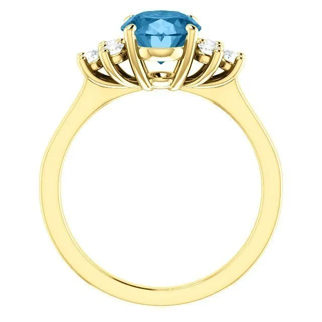 14KT GOLD 2.40 CT SWISS BLUE TOPAZ & 1/4 CTW DIAMOND ACCENT RING