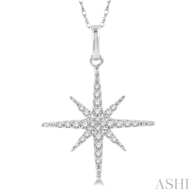 1/6 Ctw Round Cut Diamond Star Pendant With Chain in 10K White gold