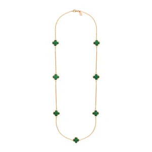 18ct Rose Gold Malachite Bloom Four Leaf Clover Long Necklace