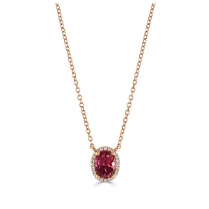 18ct Rose Gold Oval Pink Tourmaline & Diamond Halo Cluster Pendant