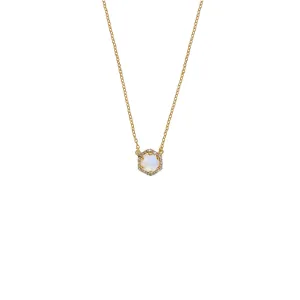 18K Gold Hexagon Moonstone Diamond Necklace