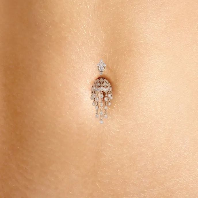 18K Rose Gold Diamond MT Tiara with Parasol Dangle. Belly Rings by Maria Ash