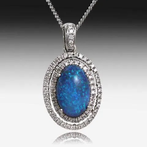 18kt White Gold Black Opal and Diamond pendant