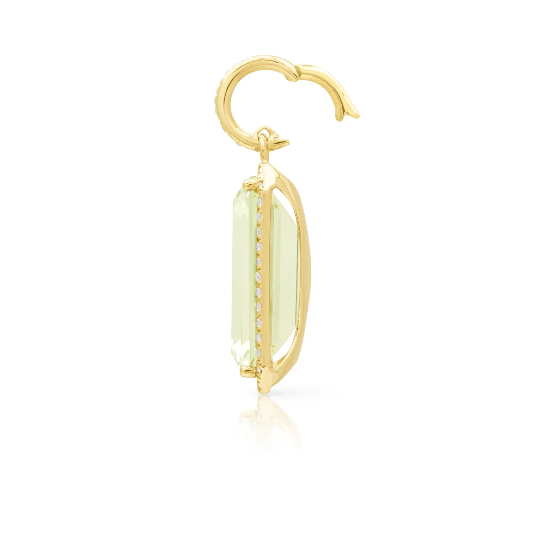 18KT Yellow Gold Diamond Green Amethyst Luxe Jolly Charm Pendant with Diamond Clip on Bail