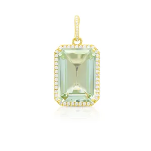 18KT Yellow Gold Diamond Green Amethyst Luxe Jolly Charm Pendant with Diamond Clip on Bail