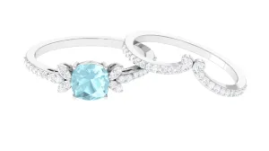 2 CT Cushion Cut Sky Blue Topaz and Diamond Bridal Ring Set