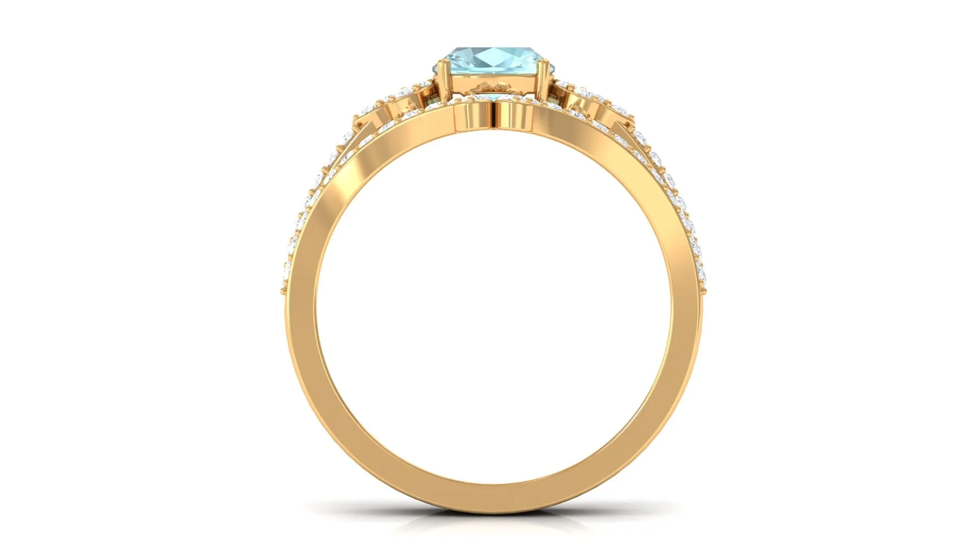 2 CT Cushion Cut Sky Blue Topaz and Diamond Bridal Ring Set